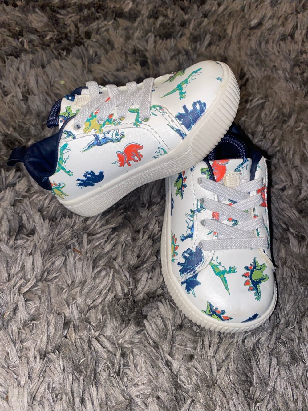 Kids White Sneakers with Colorful Dinosaur Print